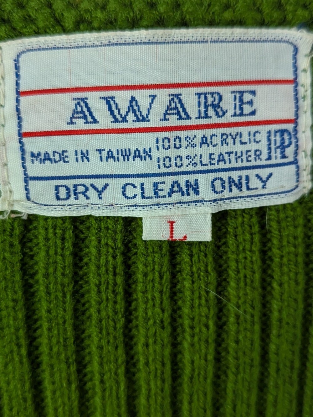 TRUE vintage Aware 1970s Crochet Suede leather Sweater Vest Green 70s Large - Picture 5 of 10
